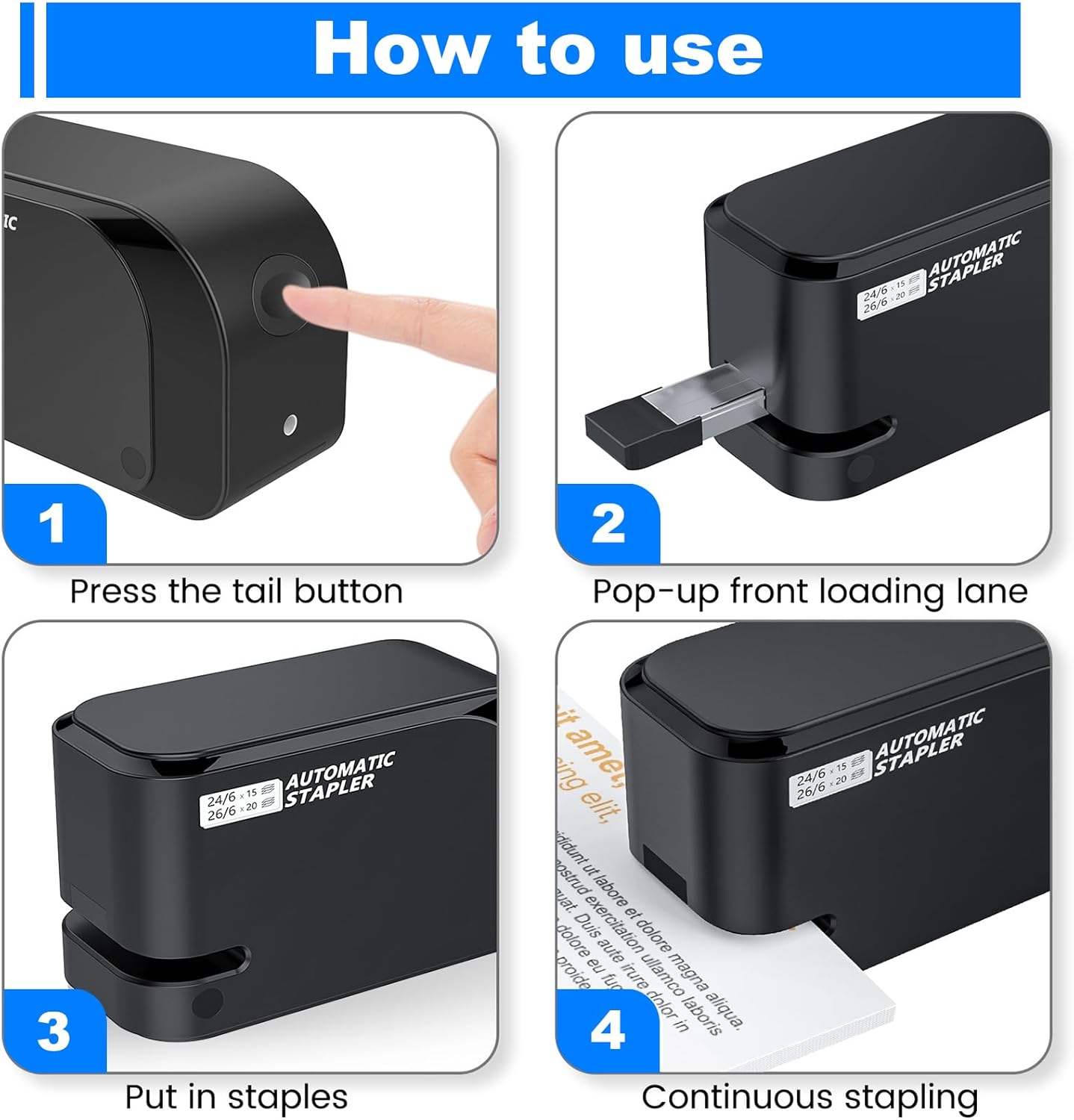 Automatic Stapler - Compatible with 24/6 and 26/6 Staples