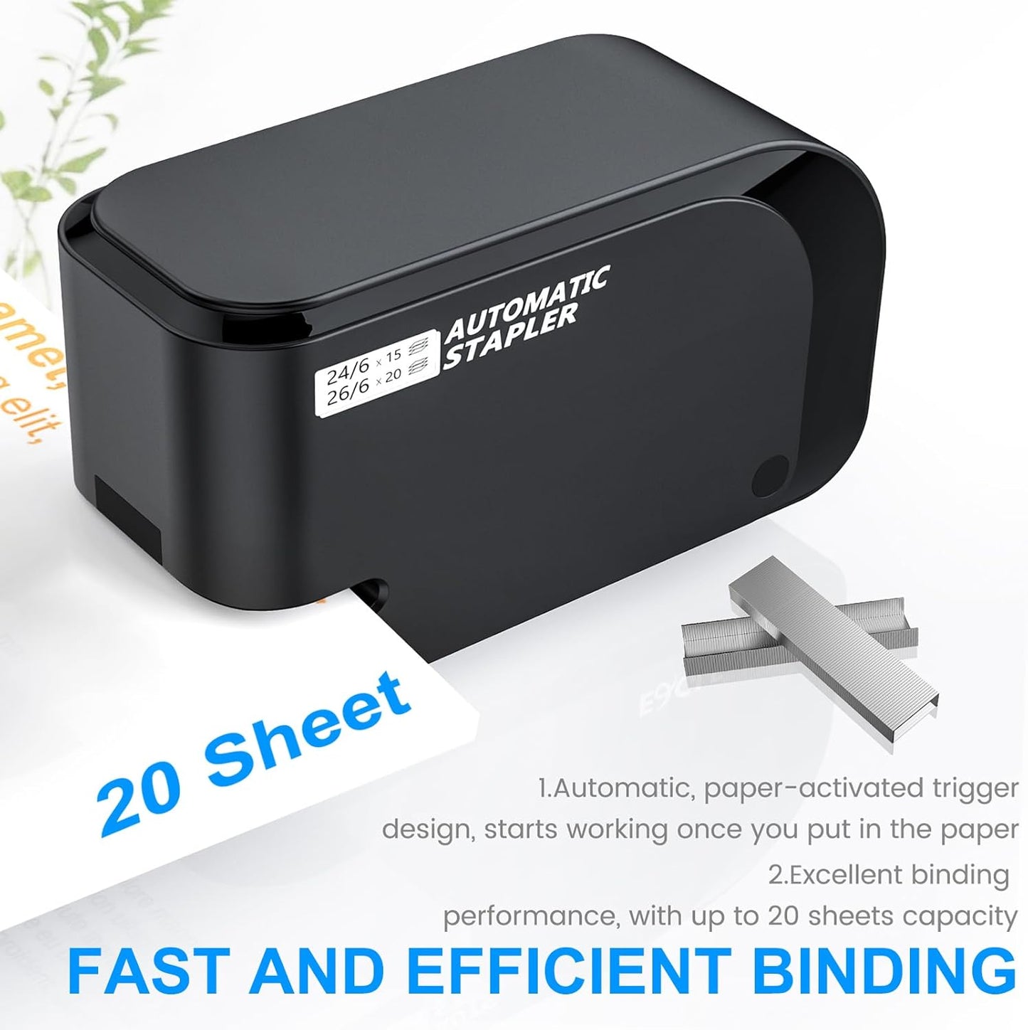 Automatic Stapler - Compatible with 24/6 and 26/6 Staples